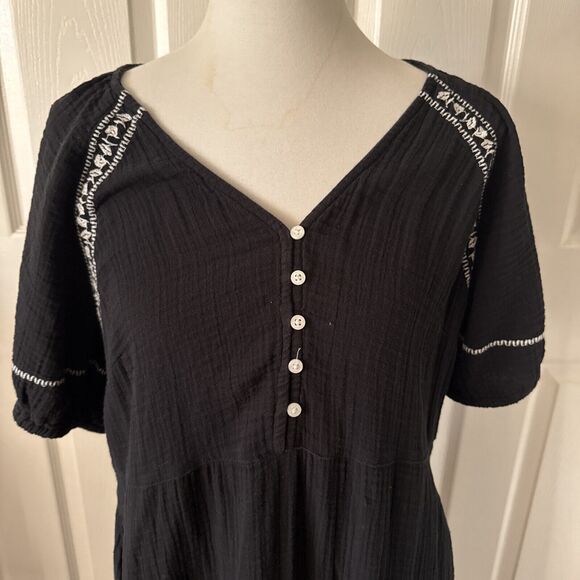 Old Navy Womens Boho Black Maxi Peasant Dress Sz L Dark Cottagecore Prairie - Picture 2 of 16